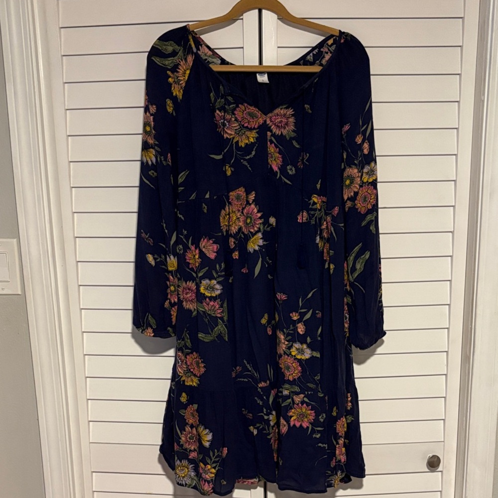 Old Navy Navy Floral Long Sleeve Dress
